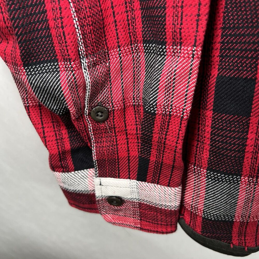 Parish Nation Button Up Flannel Shirt Men 3XL Red Black Plaid Heavyweight Cotton - Picture 4 of 13